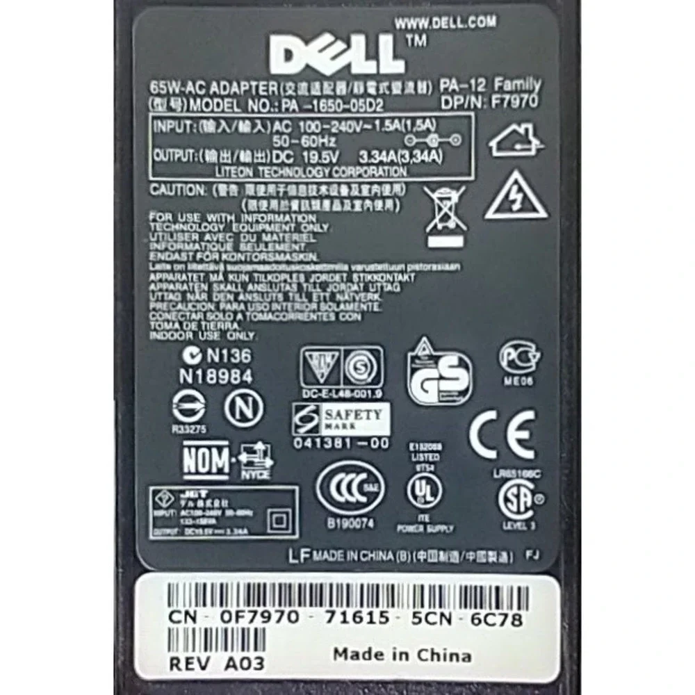 DELL PA-1650-05D2 19.5V 3.34A 65W Genuine Original AC Power Adapter Charger